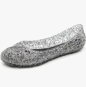 Womens Jelly Sandals, White Jelly Shoes Glitter Flats for Women, Slip On